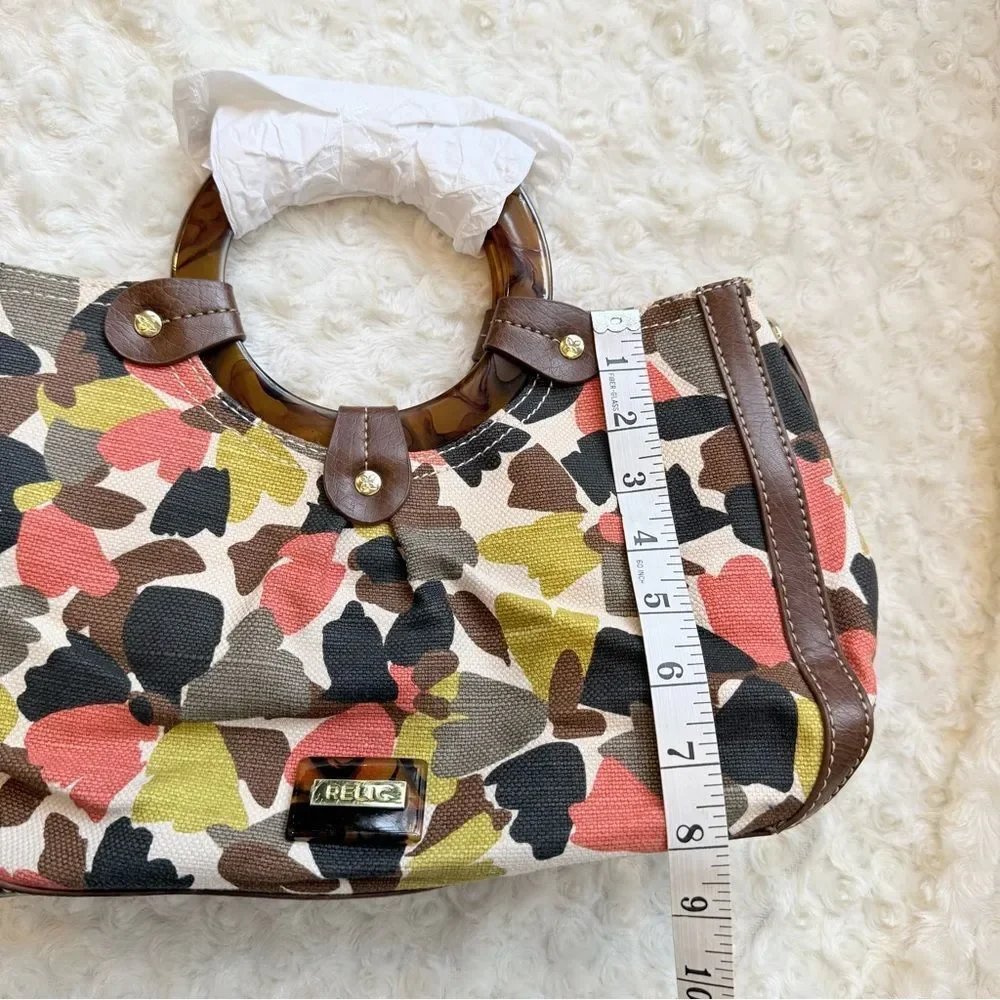 Relic Colorful Floral Fabric Faux Leather Ring Handle Handbag New no strap